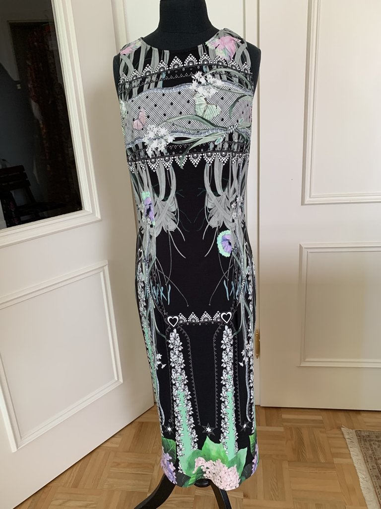 Cavalli Class luxe jurk, zwart met prachtige print, 40 NL, Maat 38/40 (M), Verzenden, CAVALLI, Zwart