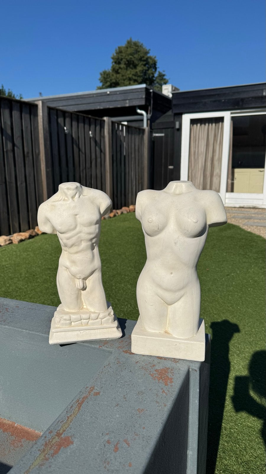 Decoratieve torso beelden - vrouw, man  (33cm), Ophalen, Gebruikt, Mens