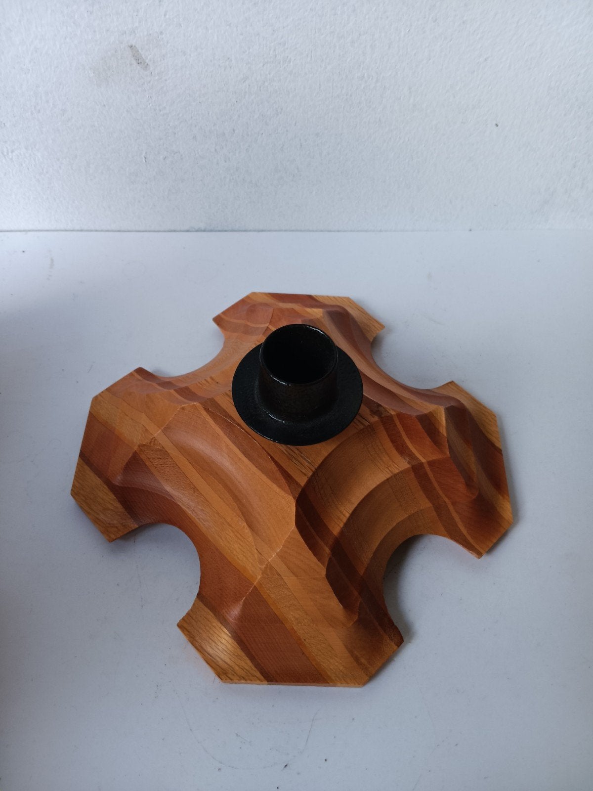 Vintage Nieuw-Zeelandse handgemaakte houten kaarsenhouder, Verzamelen, Retro, Ophalen of Verzenden