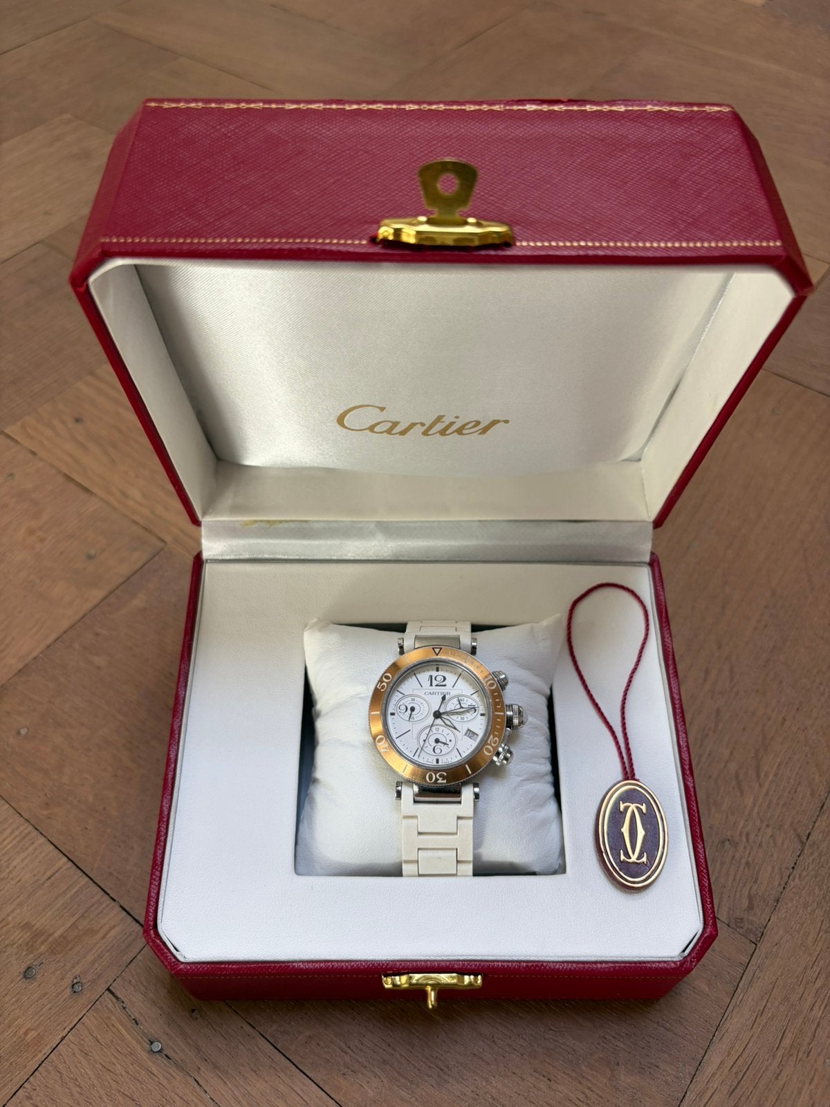 Cartier 18k Pasha Seatimer Chronograph Rosegoud, Overige merken, Polshorloge, Kunststof, Ophalen of Verzenden
