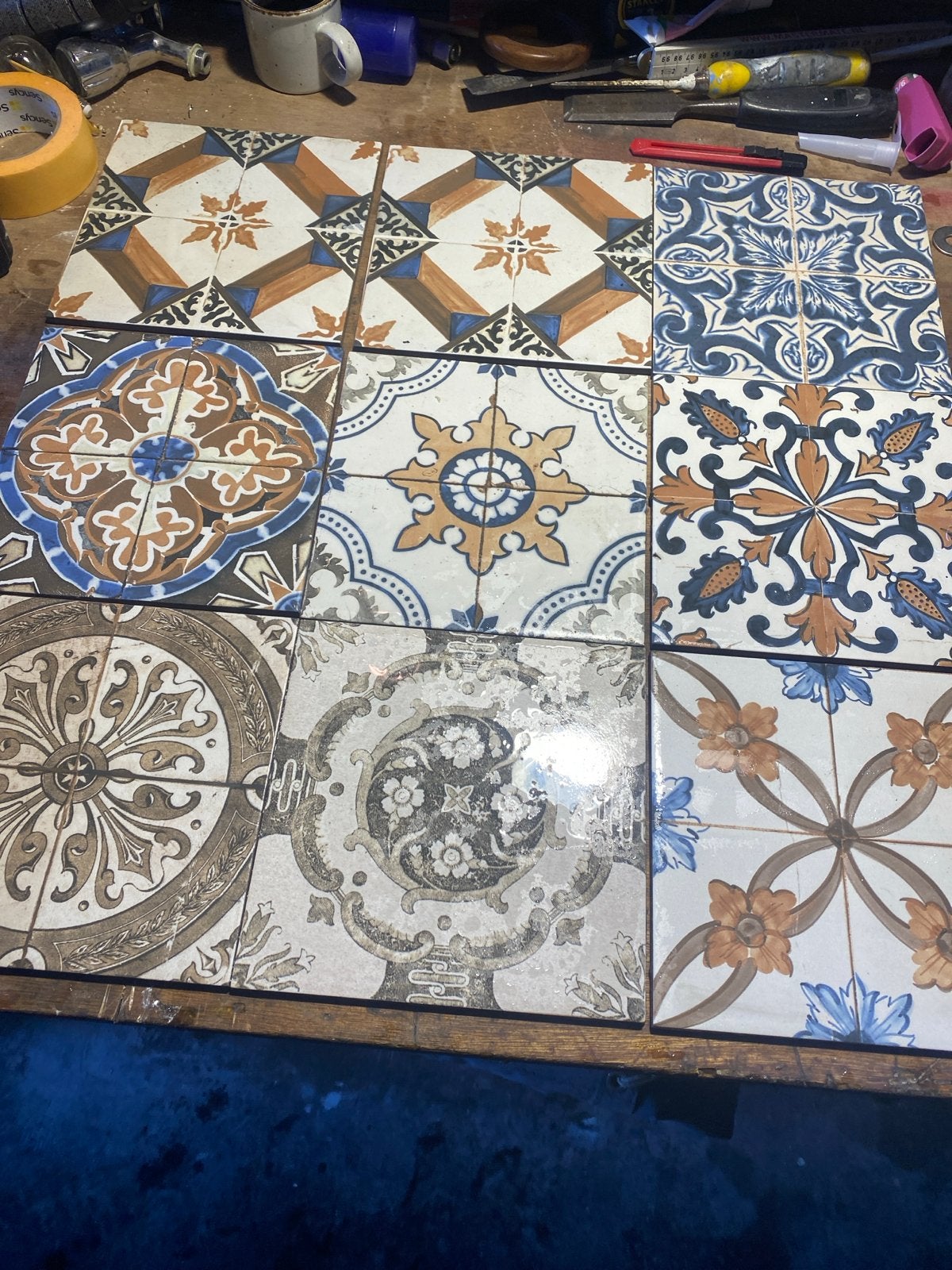 Decoratieve keramische tegels met diverse patronen, Gebruikt, Ophalen of Verzenden, 20 tot 40 cm, Minder dan 5 m²