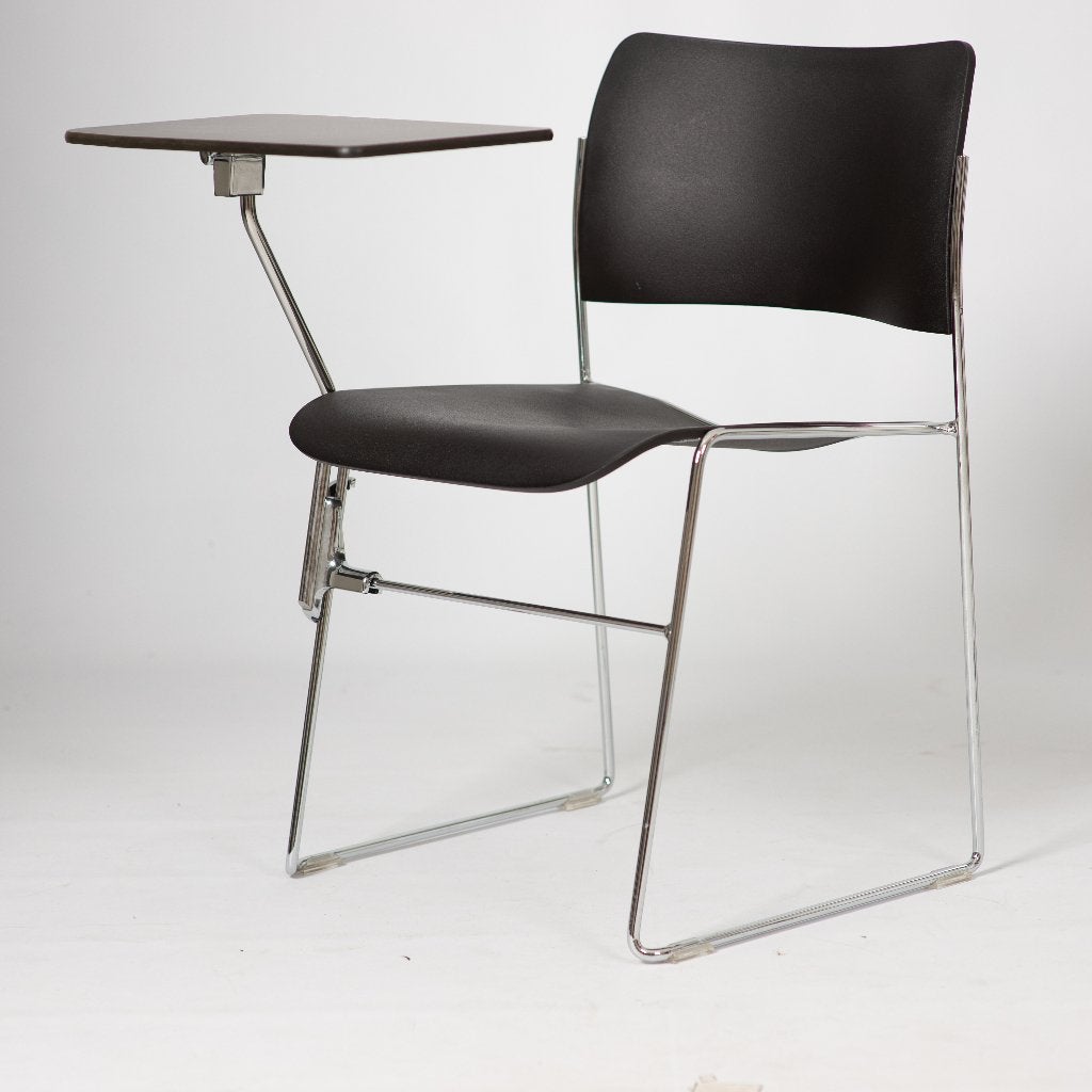 David Rowland 40/4 stoelen met opklapbaar schrijfblad., Huis en Inrichting, Stoelen, Ophalen, Zwart, Zo goed als nieuw, Modernistisch industrieel design