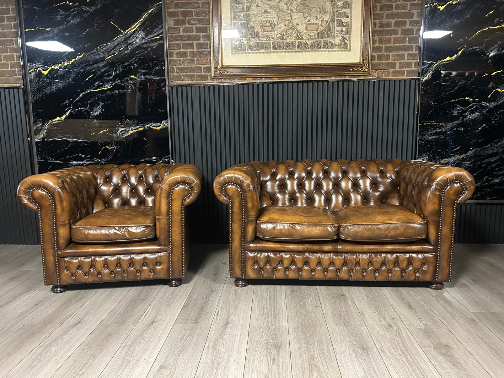 Orginele Chesterfield Lederen Springvale 2 + 1 Zits !!!, Huis en Inrichting, Ophalen of Verzenden, Gebruikt, 75 tot 100 cm