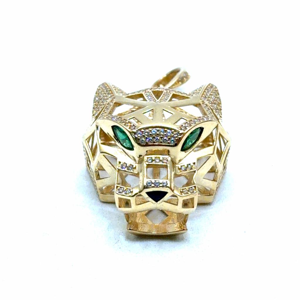 Gouden Panter Hoofd Hanger met Zirkonia, Www.bredajuwelier.nl, Nieuw, Ophalen of Verzenden, Met edelsteen