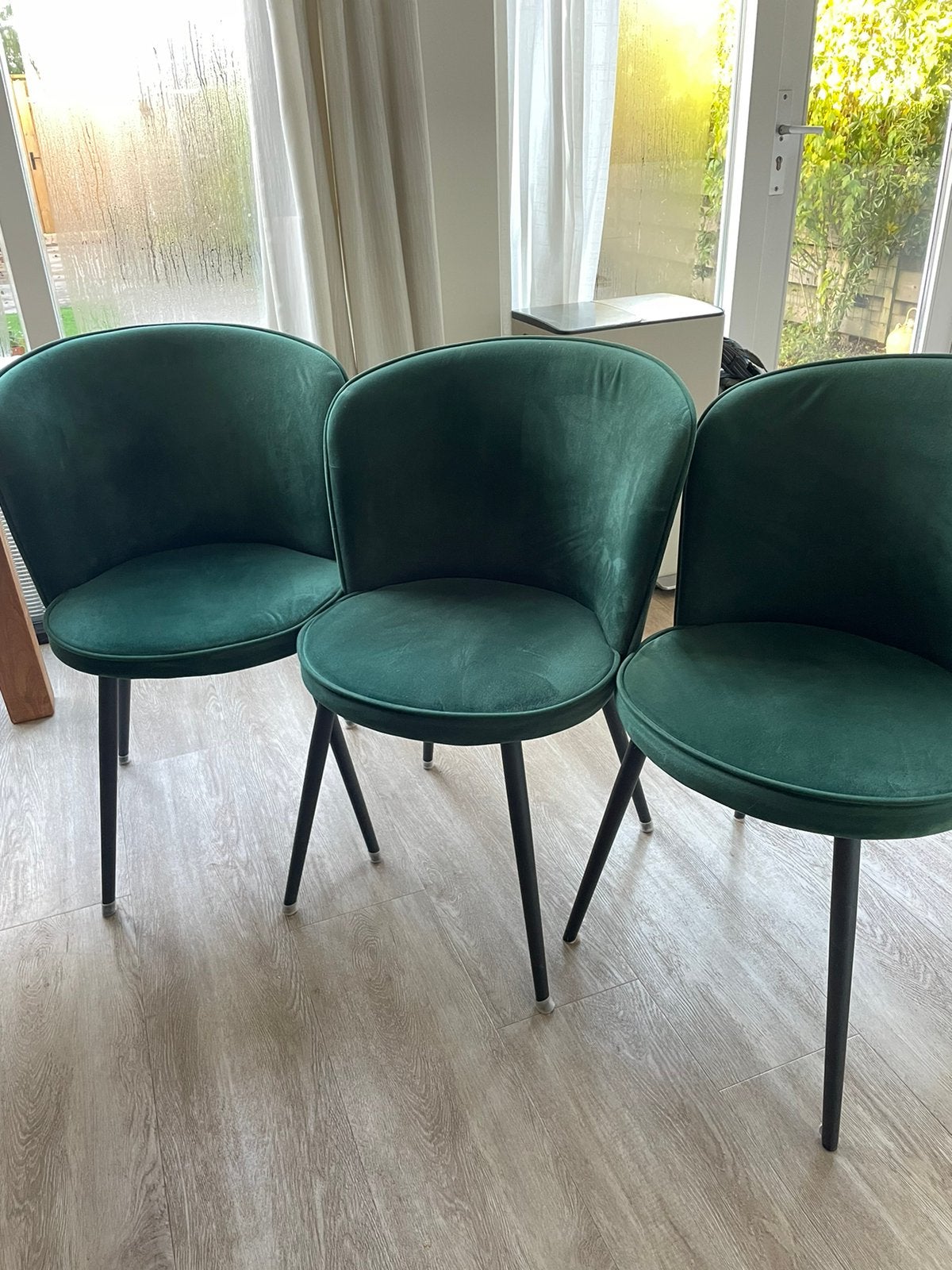 3 groene fluwelen eetkamerstoelen - Jysk Risskov, Ophalen, Overige kleuren, Drie, Zo goed als nieuw