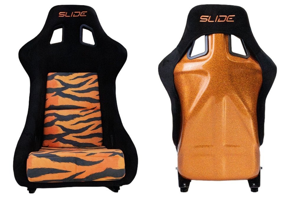 Slide KS2 Kuipstoel zwart oranje tijger alcantara glitter, Ophalen of Verzenden