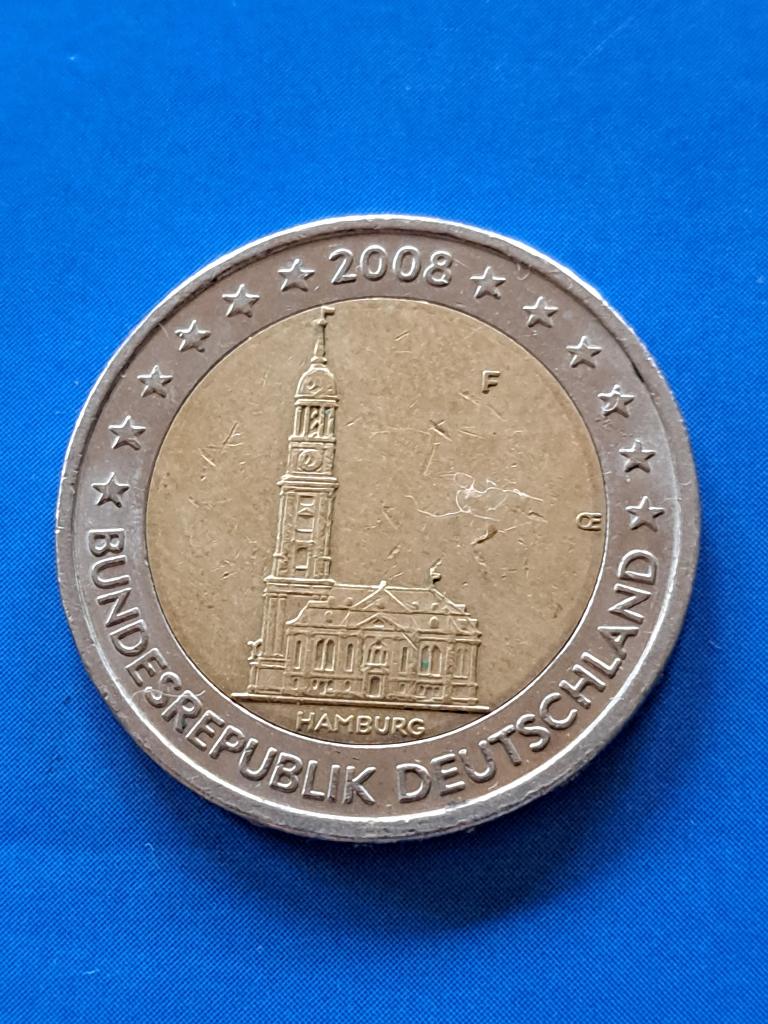 2008 F Duitsland 2 euro Hamburg Stuttgart, Verzenden, Duitsland, 2 euro, Losse munt