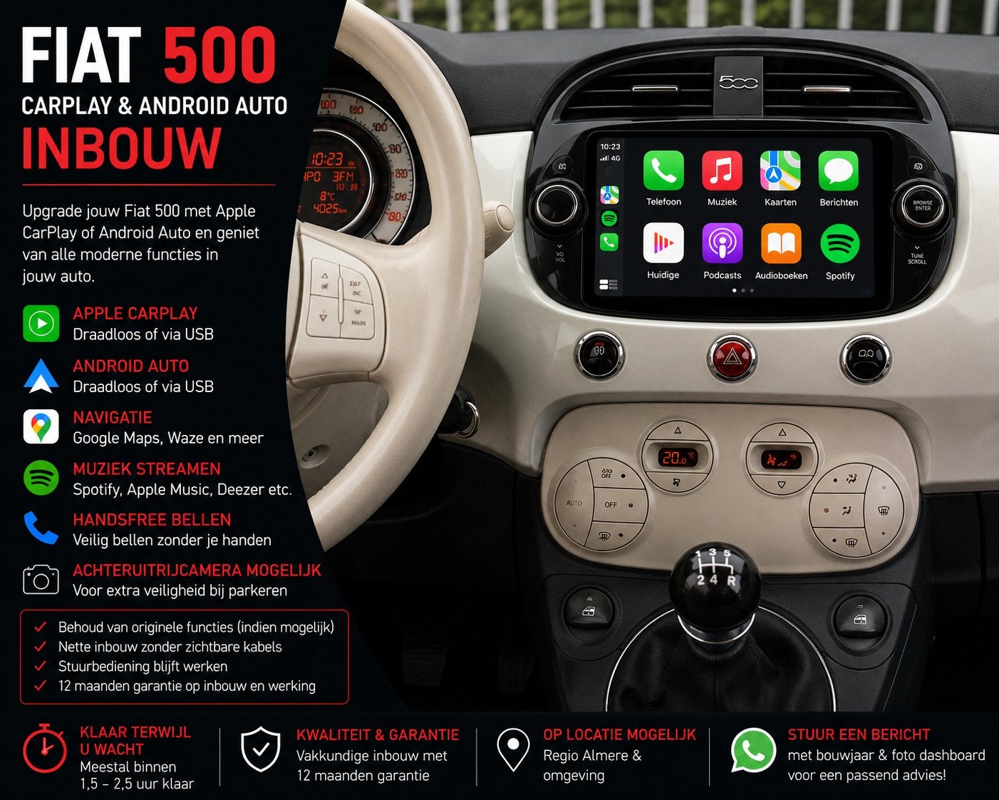 Fiat 500 CarPlay & Android Auto Inbouw, Ophalen, Nieuw