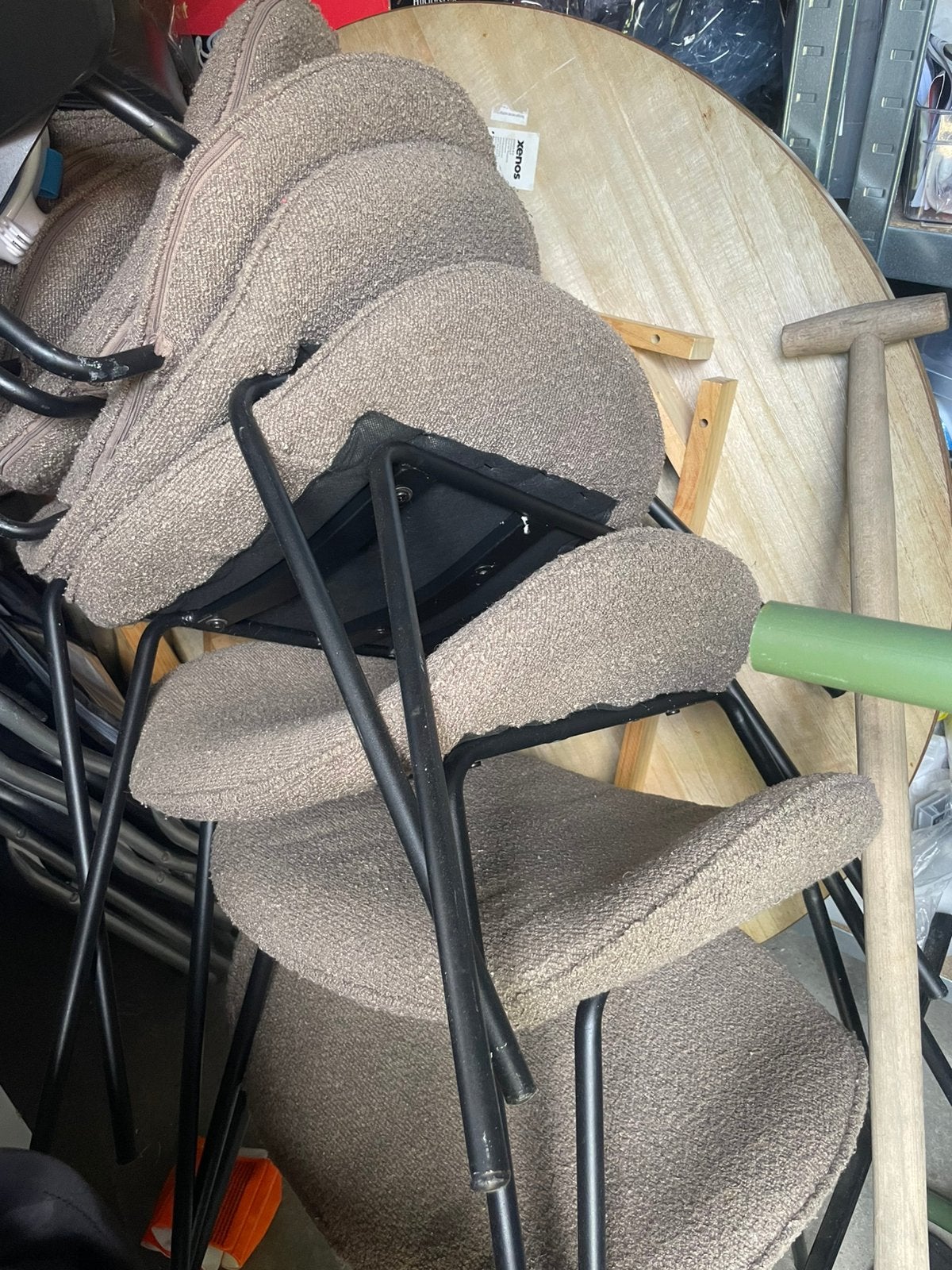 5 eetkamerstoelen en ronde houten eettafel, Huis en Inrichting, Ophalen, Gebruikt, 100 tot 150 cm, Rond