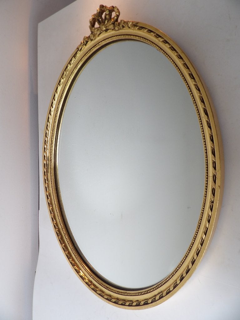 Franse klassieke ovale Spiegel Goud, Antiek en Kunst, Antiek | Spiegels, Ophalen of Verzenden, Ovaal, Minder dan 50 cm, Minder dan 100 cm