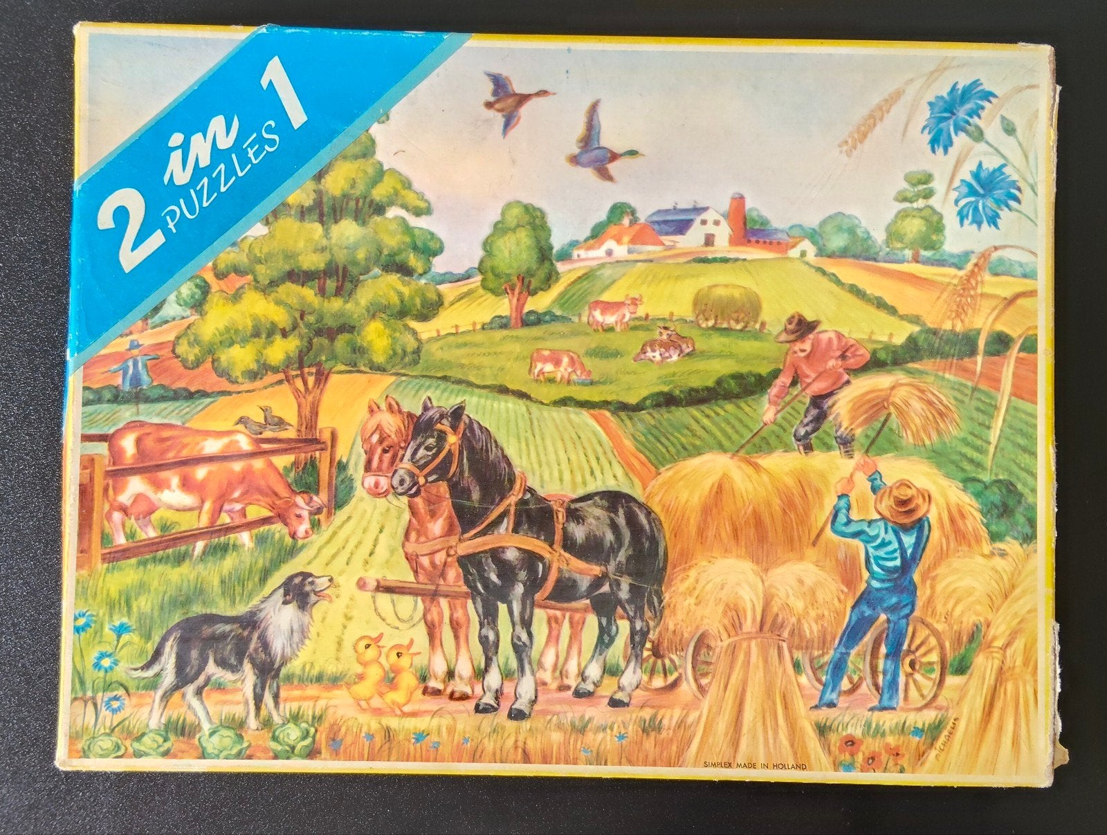 Vintage Simplex 2-in-1 Houten Puzzel - Boerderij Thema, Verzamelen, Ophalen of Verzenden, Gebruikt