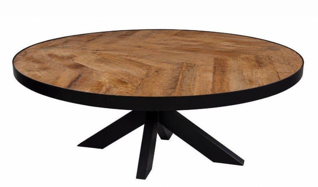 Ronde salontafel van mangohout en metaal, 100 tot 150 cm, Industrieel, Modern, 50 tot 100 cm, Zo goed als nieuw