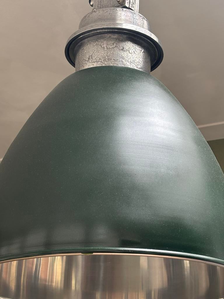 2x Industriële Hanglamp Donkergroen - Metaal, Huis en Inrichting, Lampen | Hanglampen, Ophalen, Gebruikt, Metaal