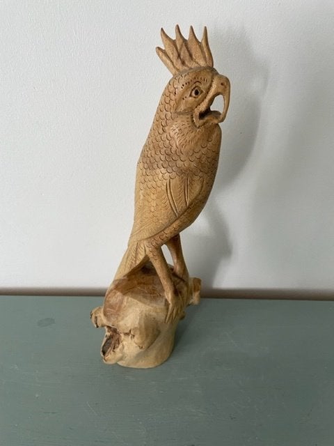 Vintage houten papegaai. Houtsnijwerk. Drijfhout beeld 35 cm, Ophalen, 20 - 50 cm, Beeld, Hout