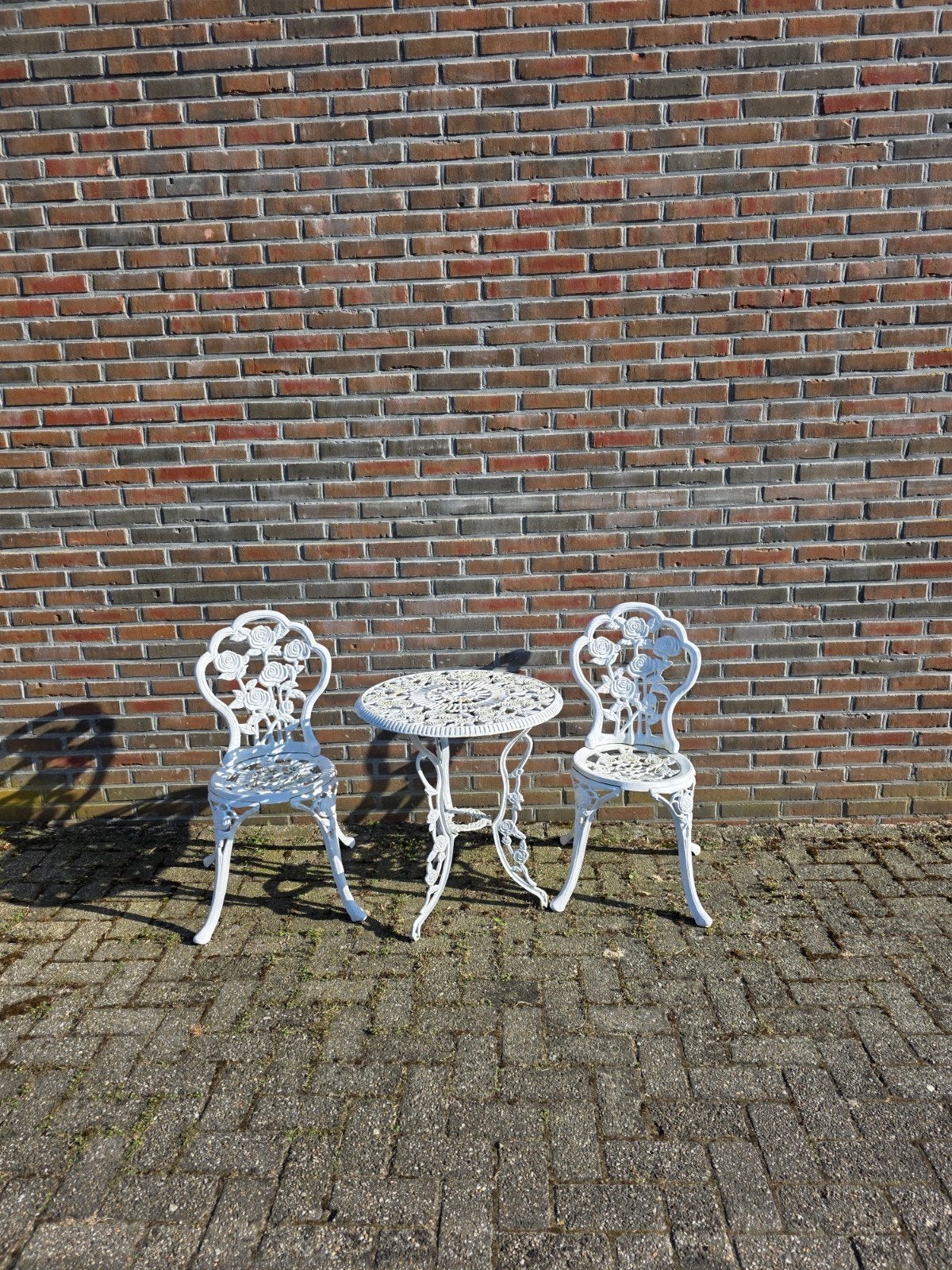 Antieke gietijzeren bistro set - wit, Ophalen, Gebruikt, Overige materialen, 2 zitplaatsen