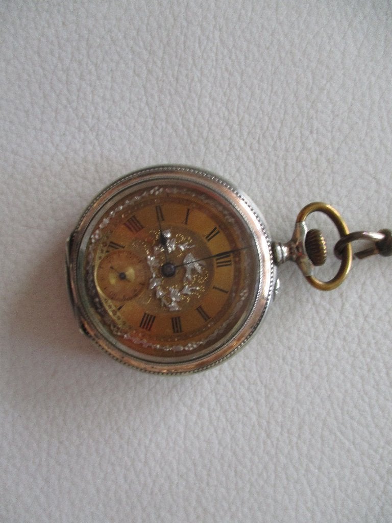 zakhorloge, Sieraden, Tassen en Uiterlijk, Horloges | Antiek, Zakhorloge, 1900 tot 1930, Met ketting, Zilver
