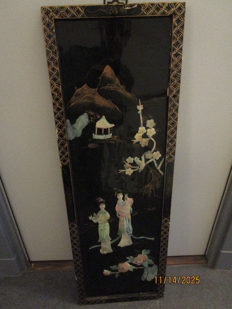 japans houten wandpaneel met vrouwen en bloemen Paarlemoer, Verzenden