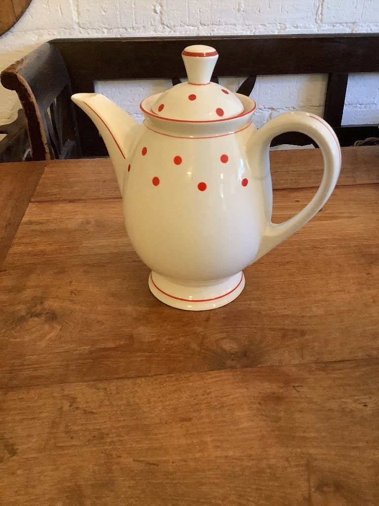Vintage KPK Granit Thee/koffiepot - Wit met Rode Stippen, Huis en Inrichting, Gebruikt, Overige merken, Keramiek, Vintage