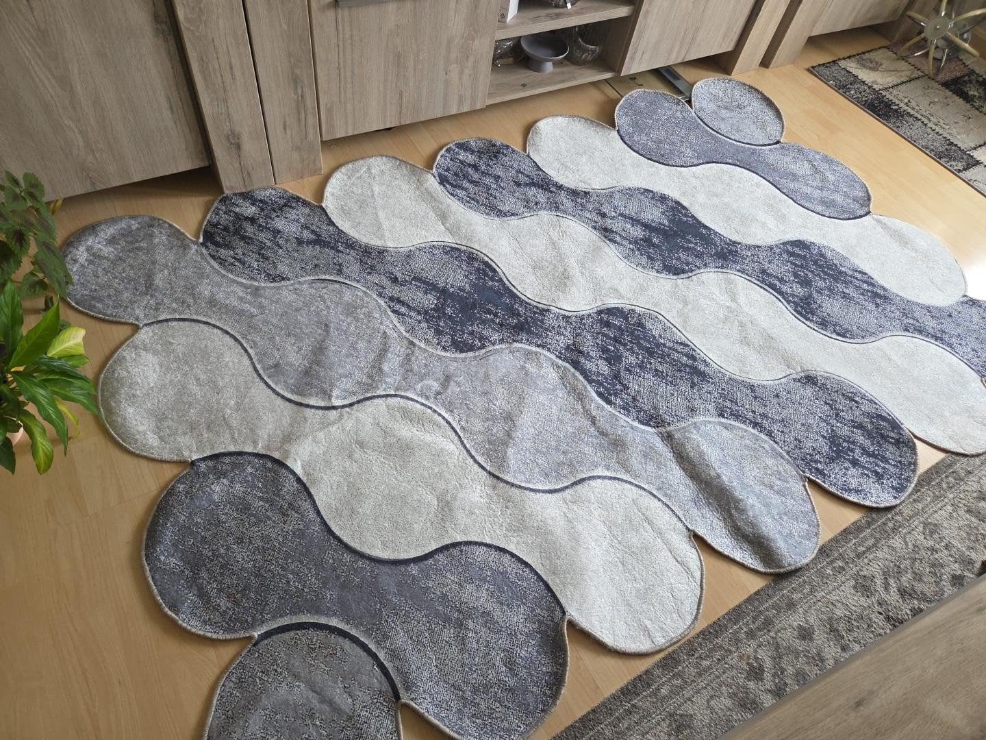Modern Vloerkleed - Grijs/Wit Golvend Design, Ophalen, Modern, Golvend, Abstract, Wit, 150 tot 200 cm