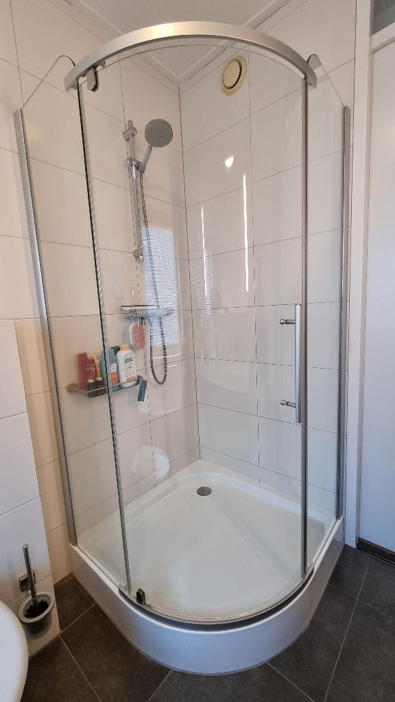 Douchecabine 100 x 100 cm kwartrond, inclusief douchebak, Doe-het-zelf en Verbouw, Ophalen, Gebruikt, Glas, Douche