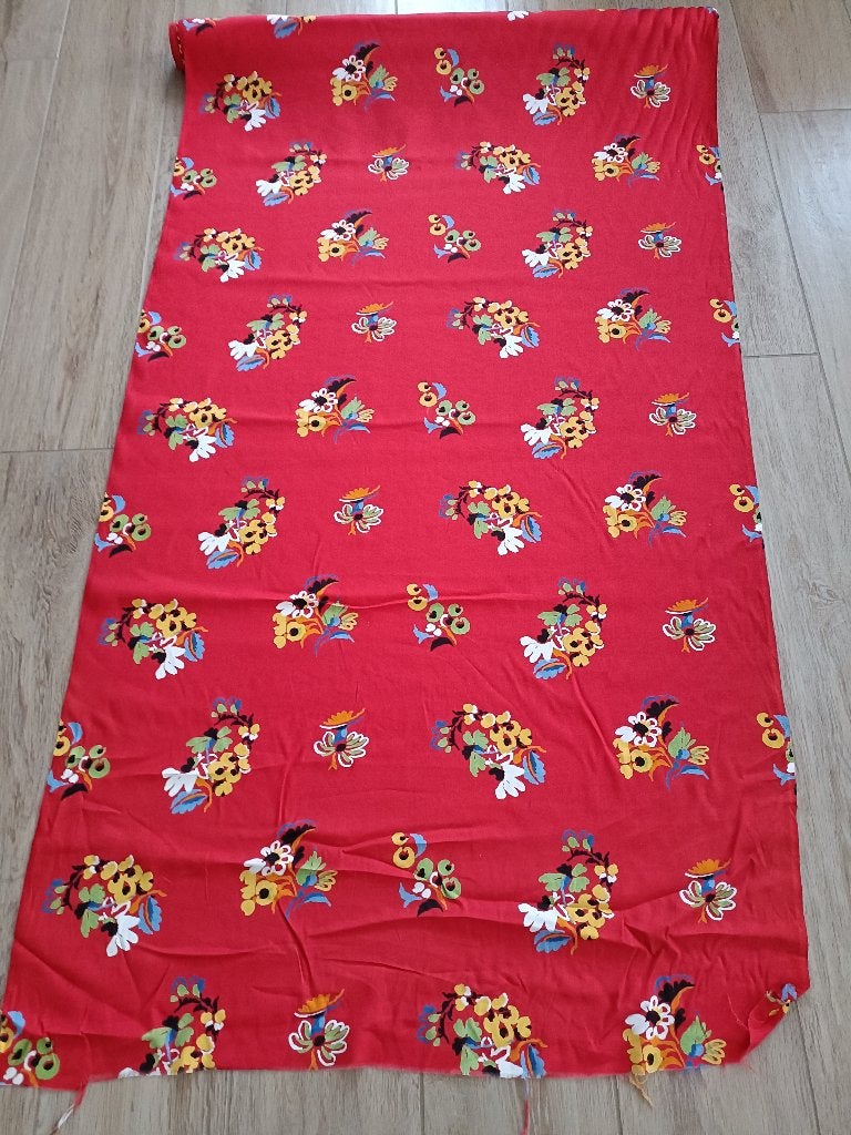BIJNA GRATIS Vintage stof rood met bloemen dunne katoen (R19, Ophalen of Verzenden, 30 tot 120 cm, Katoen, Nieuw