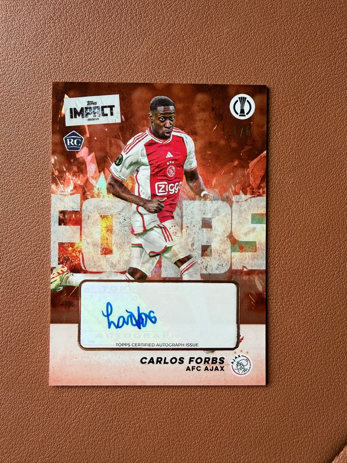 Carlos Forbs Rookie Auto /5 Topps Impact, Ophalen of Verzenden, Nieuw, Ajax, Spelerskaart