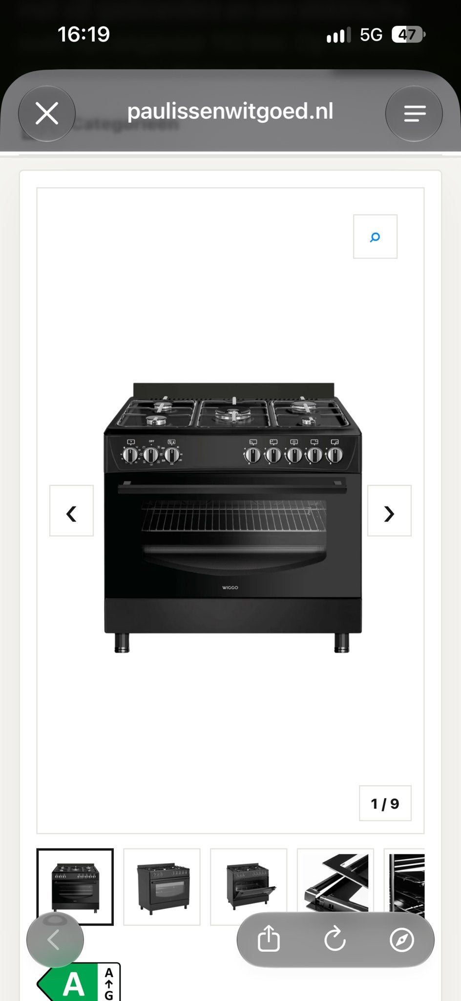 Nieuw in verpakking Wiggo gasfornuis met elektrische oven, Ophalen, 60 cm of meer, Nieuw, Energieklasse A of zuiniger
