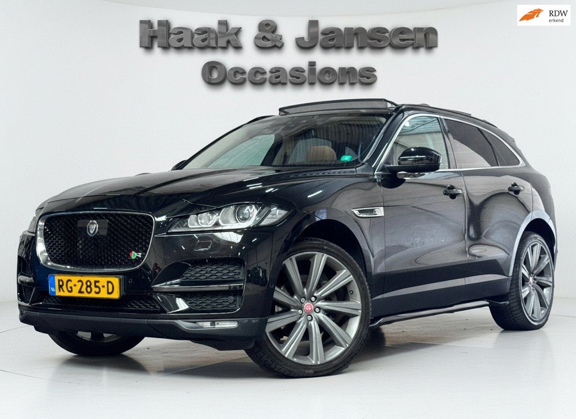 Jaguar F-PACE 2.0 Portfolio AWD 30t Meridian Panoramadak HUD, Gebruikt, 4 cilinders, Zwart, Bedrijf