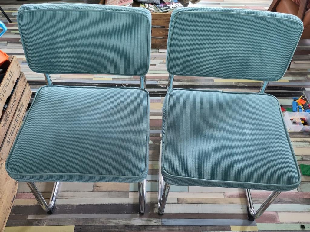 2 eettafel stoelen ribstof, Huis en Inrichting, Ophalen, Blauw