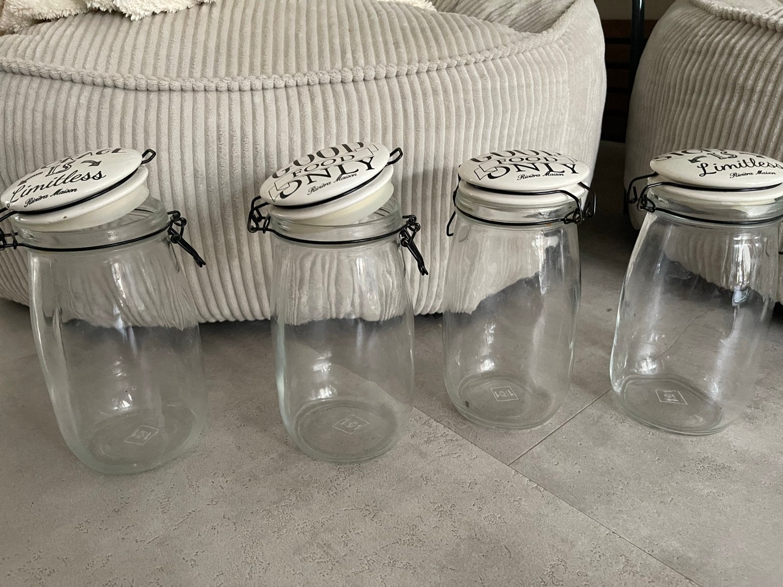 Riviera Maison voorraadpotten (set van 4), Ophalen, Glas, Zo goed als nieuw, Voorraadpot