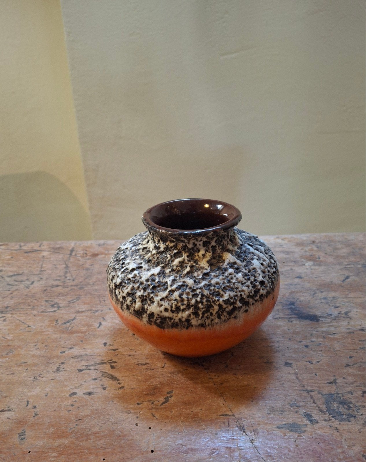 Vintage West Germany vaasje, Fat Lava stijl, oranje/zwart, Ophalen of Verzenden