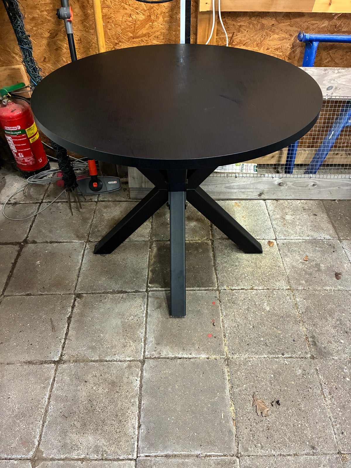Ronde tafel met kruispoot - Zwart, 90cm, Huis en Inrichting, Ophalen, Gebruikt, Rond, 50 tot 100 cm