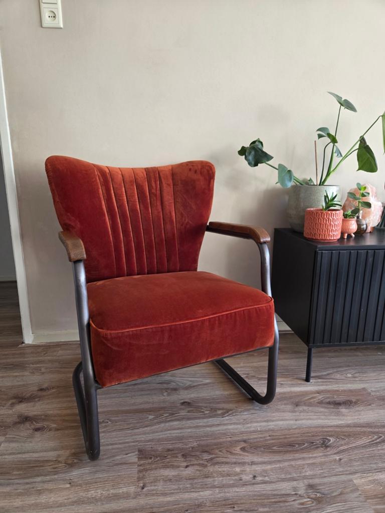 Eleonora Fauteuil Milu - Fluweel rood/bruin - Nette Staat, Huis en Inrichting, Fauteuils, Ophalen, Gebruikt, Vintage/modern, Minder dan 75 cm