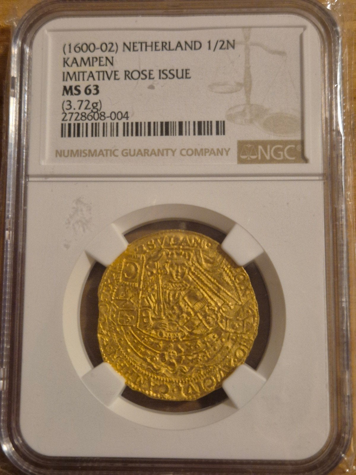 Gouden munt Kampen 1600-02, 1/2 rosenobel 1/1, Ophalen of Verzenden, Vóór koninkrijk, Overige waardes
