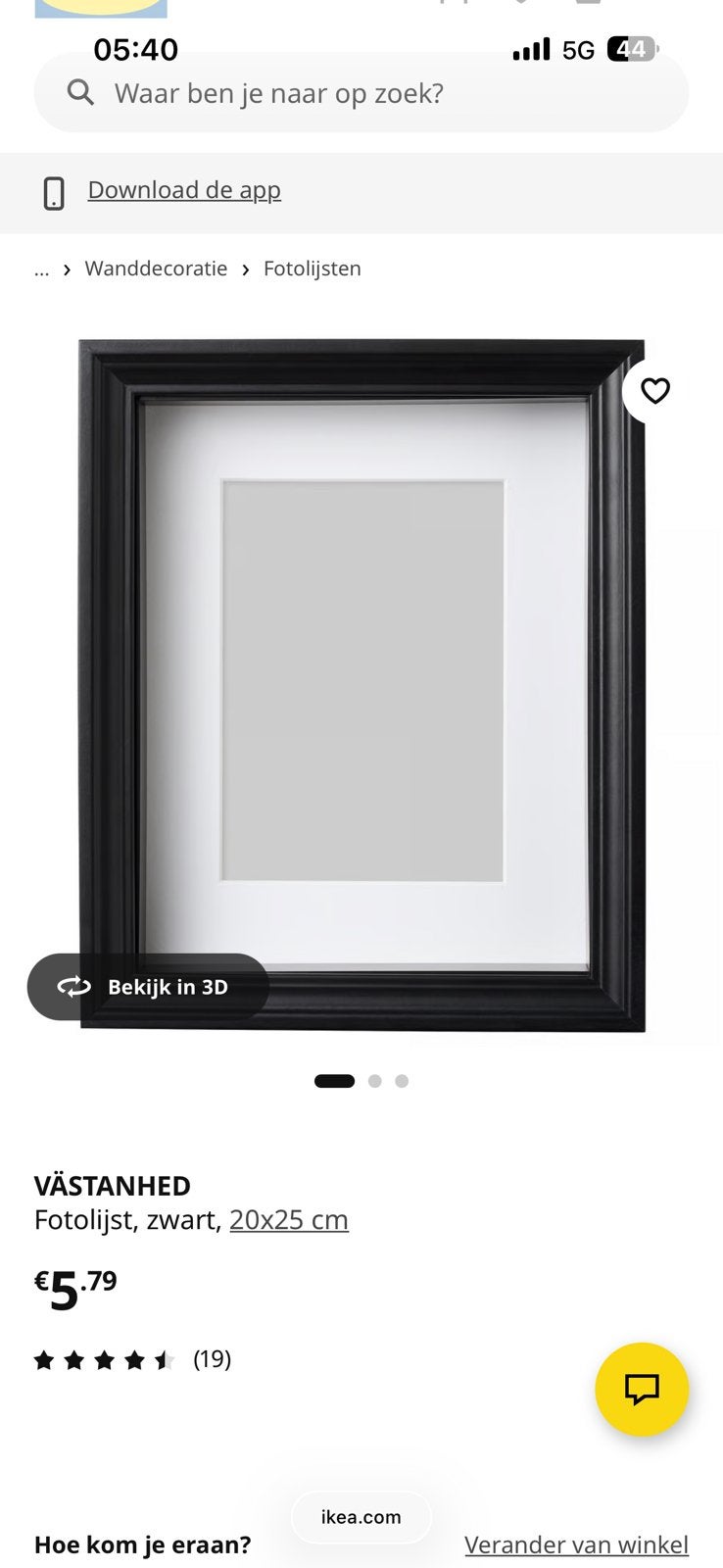 VÄSTANHED Fotolijst, zwart, 20x25 cm, Ophalen, Zo goed als nieuw, Zwart, Fotolijst