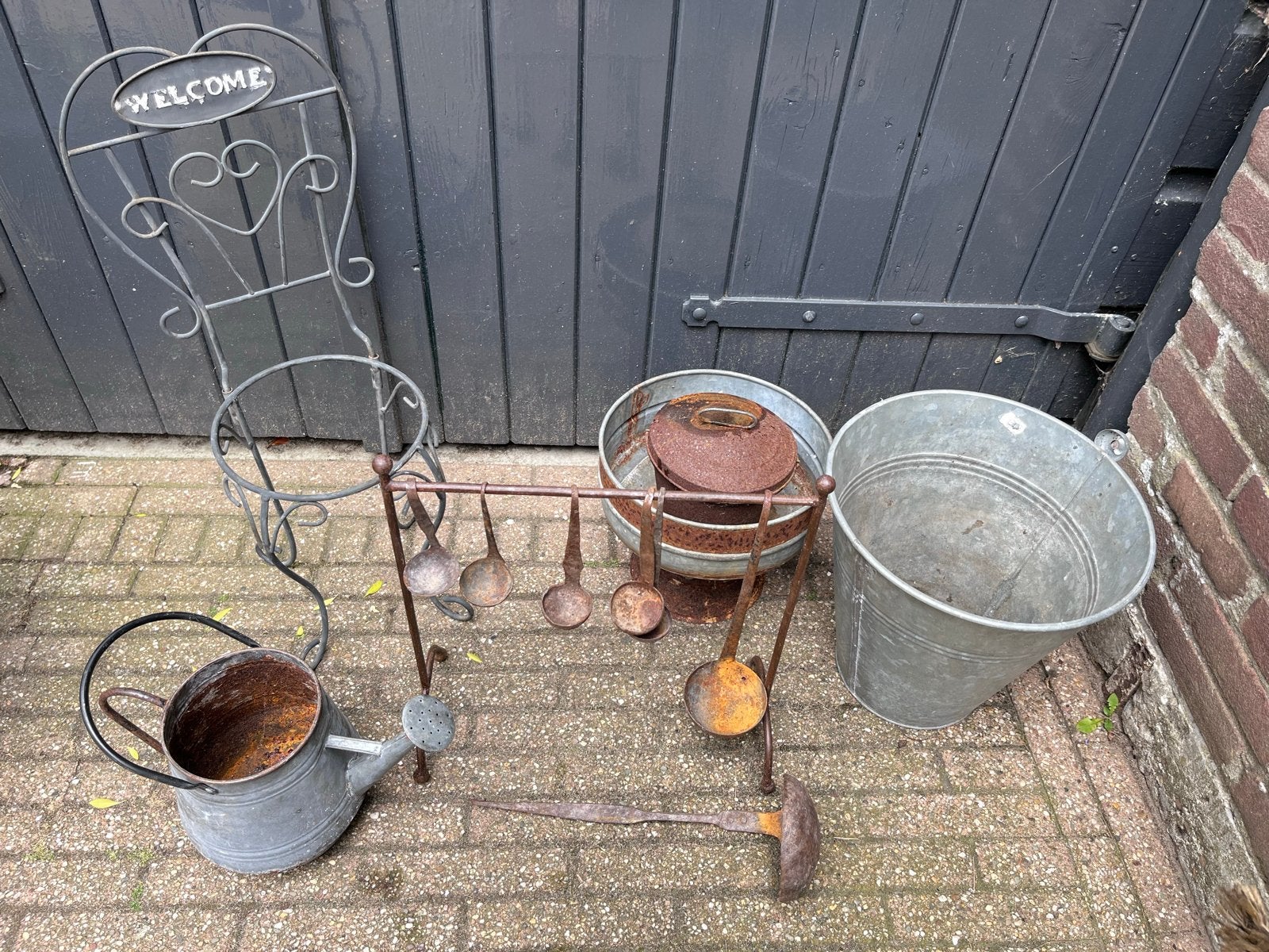 Decoratieve tuinartikelen zink gieter, emmer, lepelrek, Ophalen of Verzenden