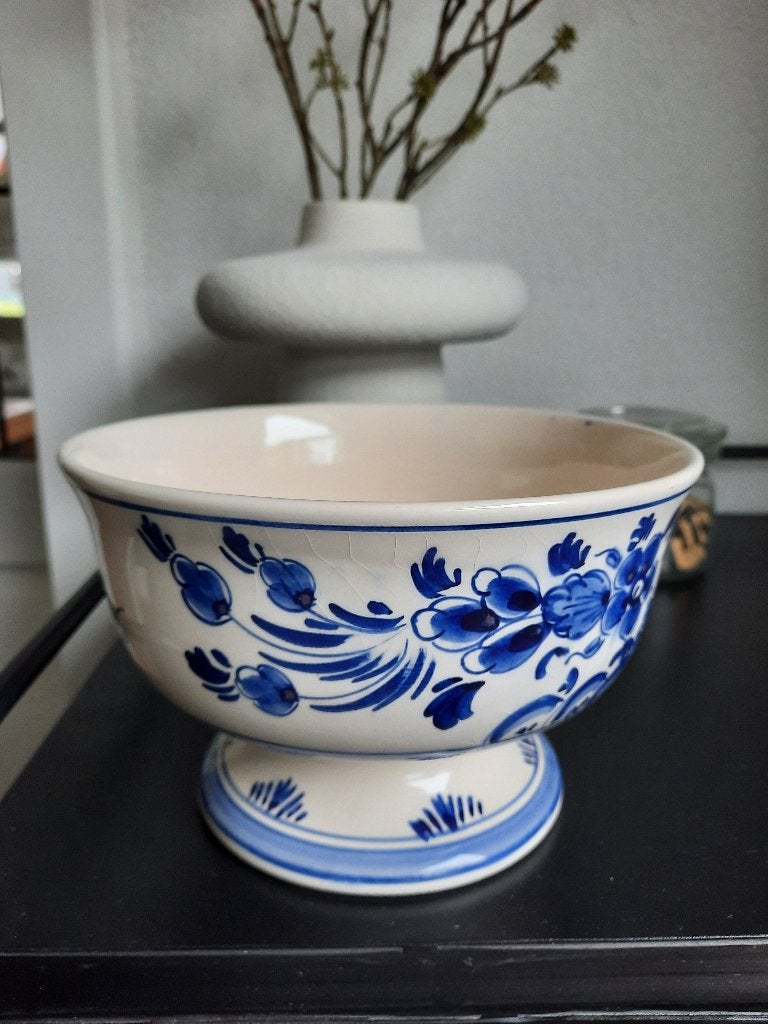 Delfts handwerk blauw schaal op voet vogel, Antiek en Kunst, Ophalen of Verzenden