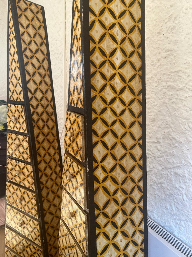 Unieke Vintage Houten Piramide Ladekast Set 2, Ophalen, Minder dan 50 cm, Gebruikt, 5 laden of meer