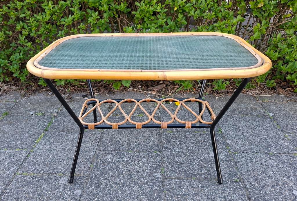 Vintage jaren 60 Rohe Noordwolde bamboe bijzettafeltje, Ophalen, Rond