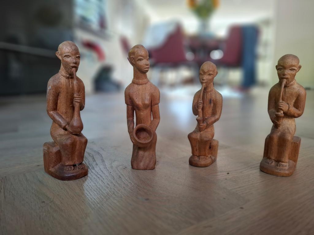 Houten Afrikaanse Beeldjes Set - Muzikanten & Vrouw, Ophalen of Verzenden