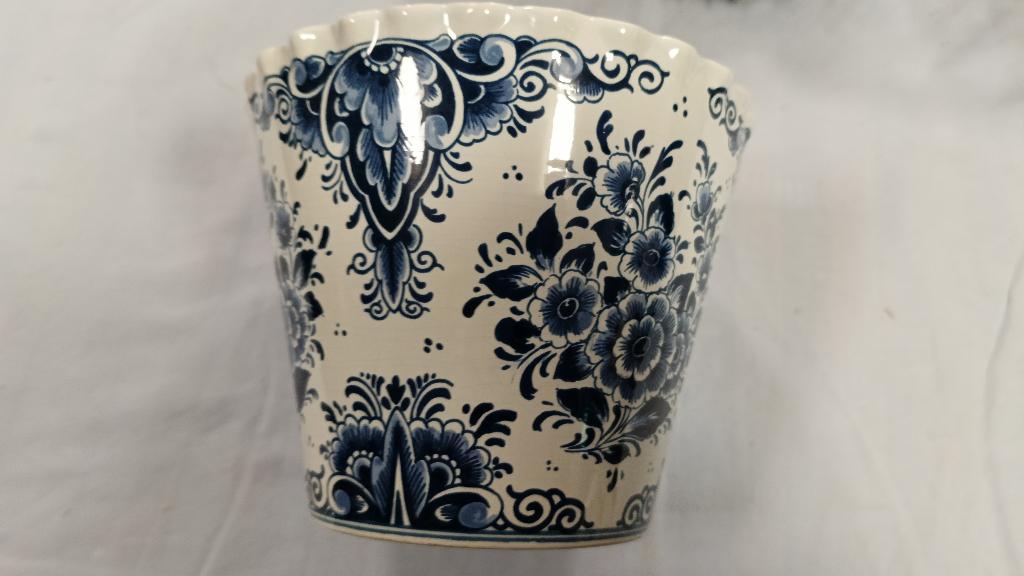 Delfts blauwe bloempot/vaas 17 cm, Ophalen of Verzenden