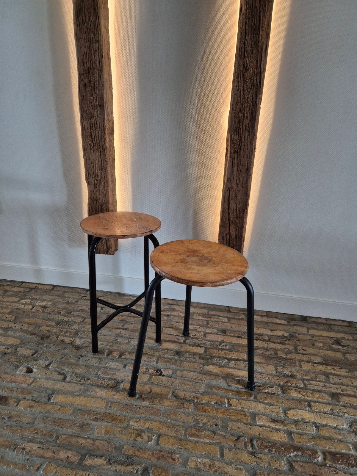 Vintage schoolkrukjes - Set van 2, Ophalen, Gebruikt, Hout