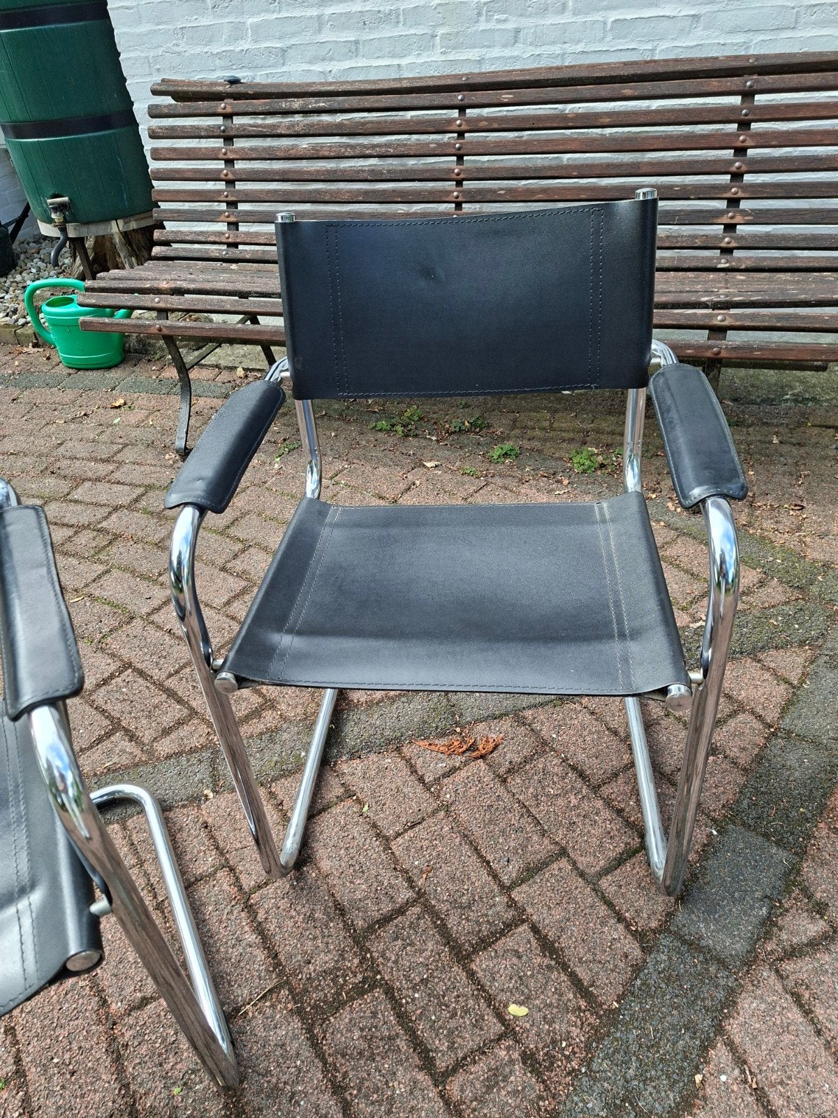 Set van 5 Mart Stam  Bauhaus stijl stoelen met zwart leer en, Huis en Inrichting, Stoelen, Gebruikt, Bauhaus, Zwart, Ophalen of Verzenden