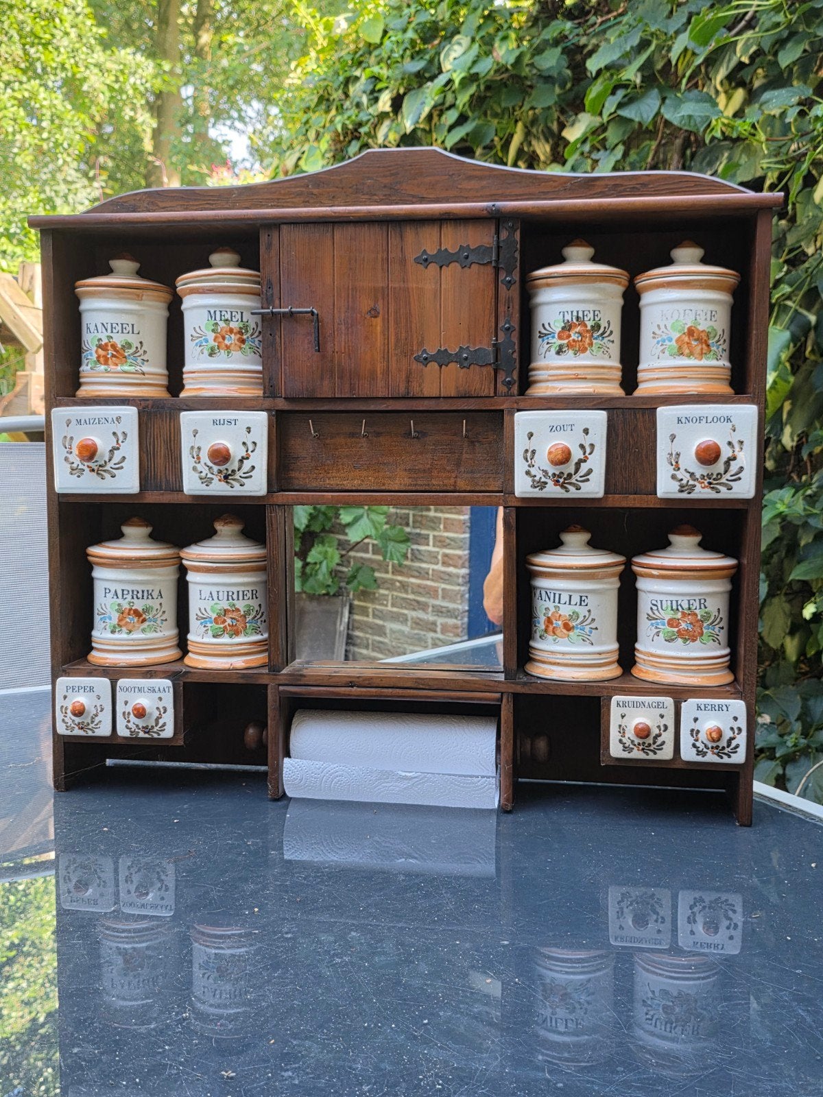 Vintage kruidenrek met potjes - Compleet en Charmant, Ophalen