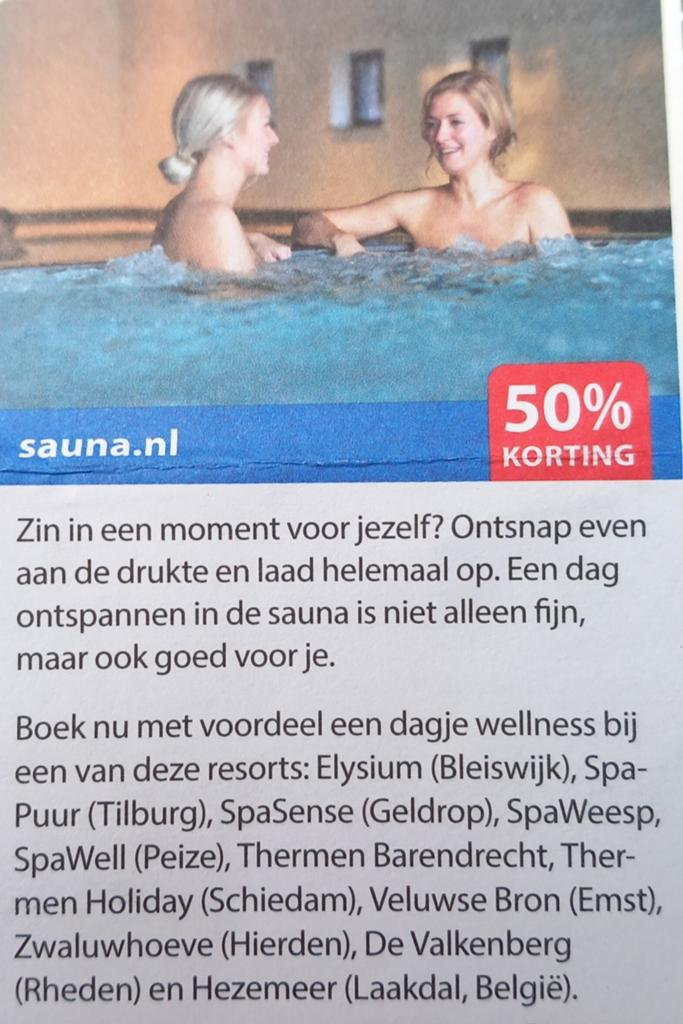 Sauna punt nl 50% korting 4 personen maximaal, Tickets en Kaartjes, Twee personen, Kortingsbon, Spa of Sauna