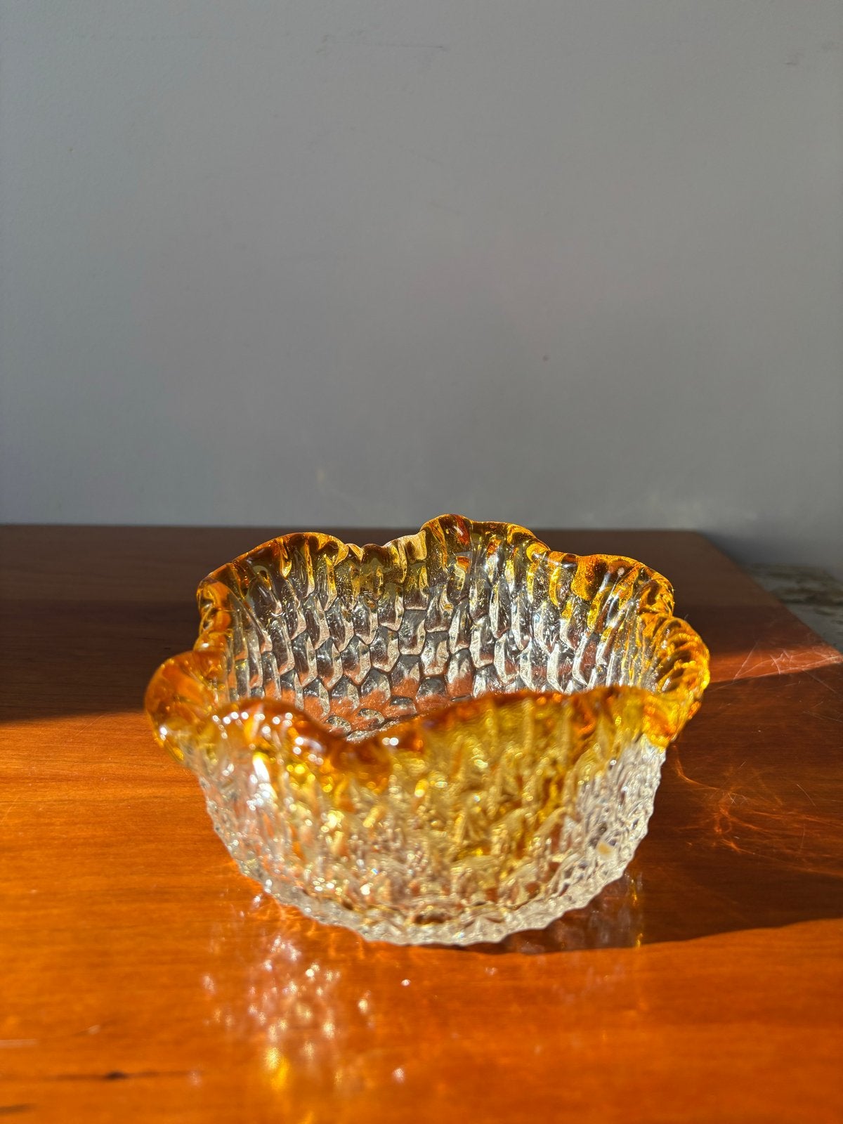 Muurla Finland Honingraat Kom - Helder en Amberkleurig Glas, Ophalen of Verzenden