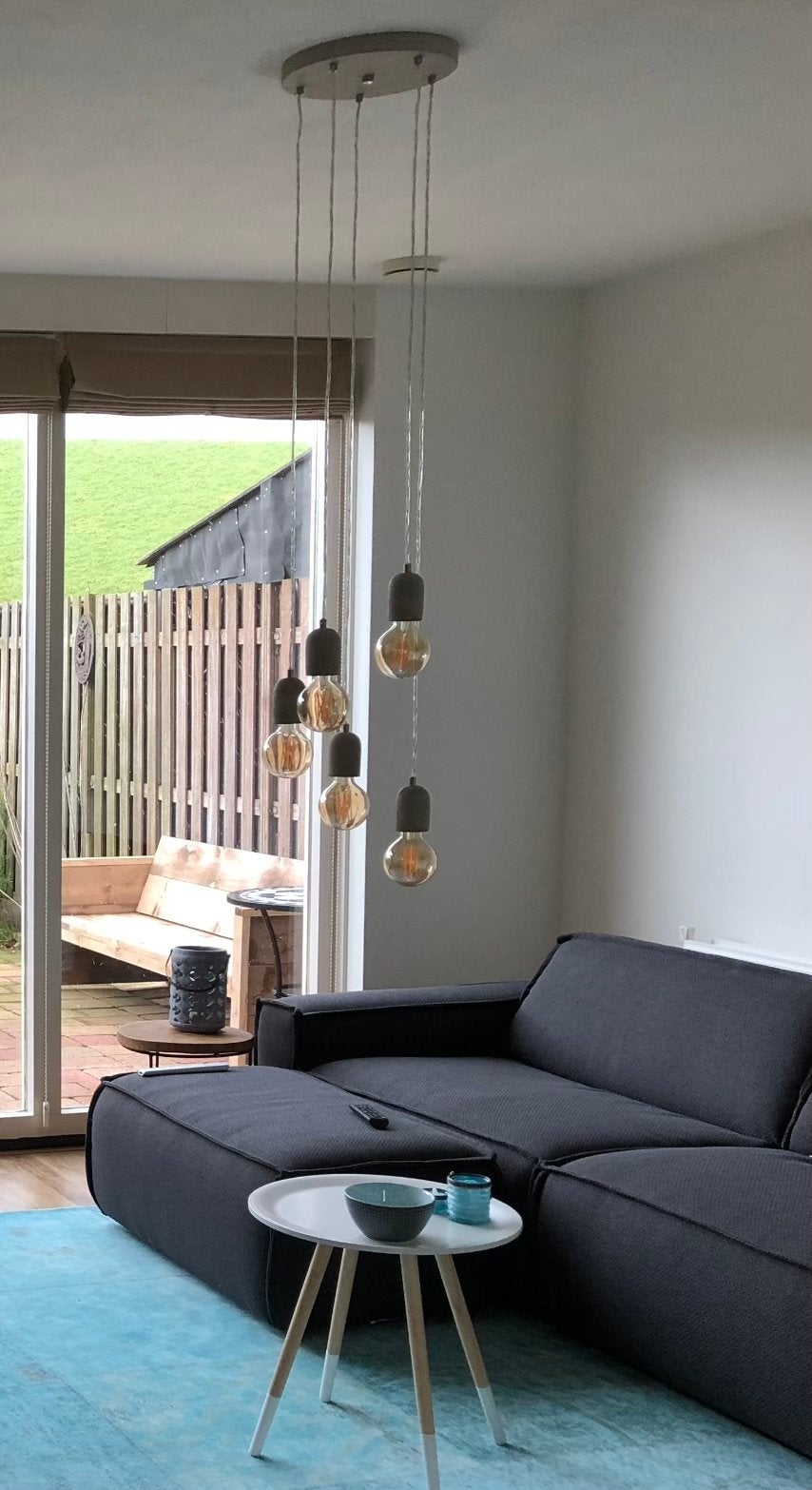 Hanglamp met 5 Edison LED lampen, Ophalen, Zo goed als nieuw, Metaal, E27 (groot)