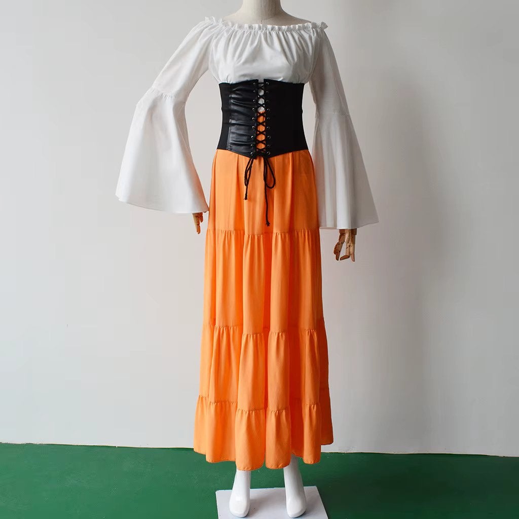 Wit oranje dames keltische korsetjurk, Verzenden, Nieuw, Pak of Jurk