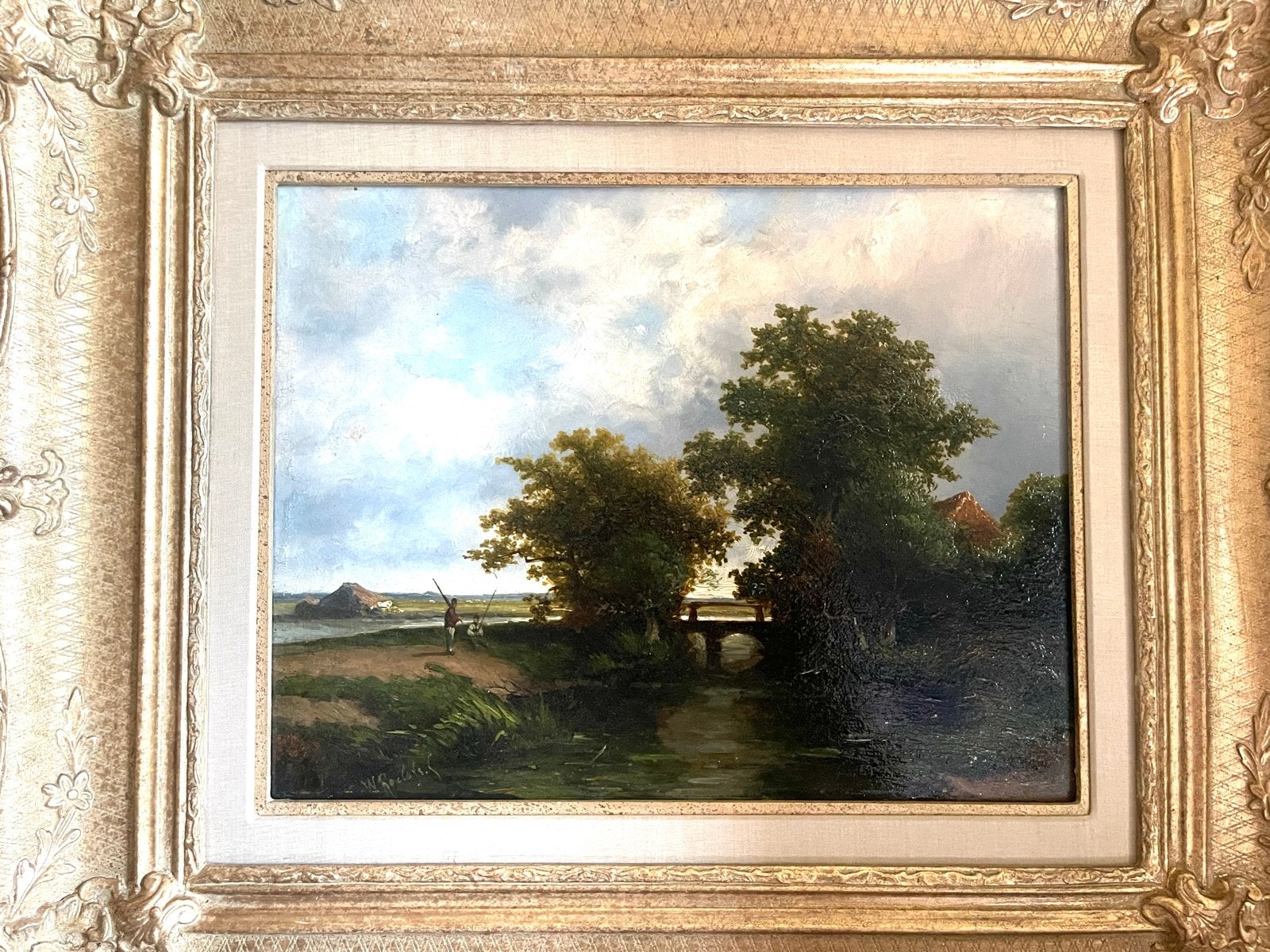 Willem Roelofs - Hollands Landschap met Vissers, Ophalen