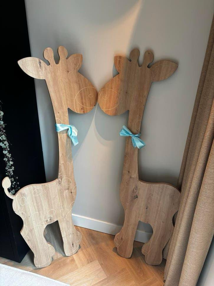 Houten Giraffen Decoratie (Set van 2), Ophalen, Gebruikt, Wanddecoratie